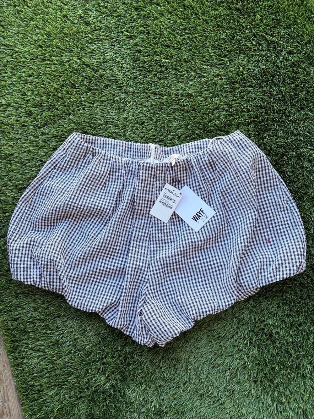 Wayf Gingham Elastic-Waist Shorts - Blue & White